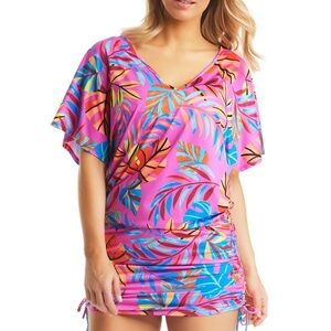 Beautiful Bariii drawstring caftan coverup in a nice tropical print.